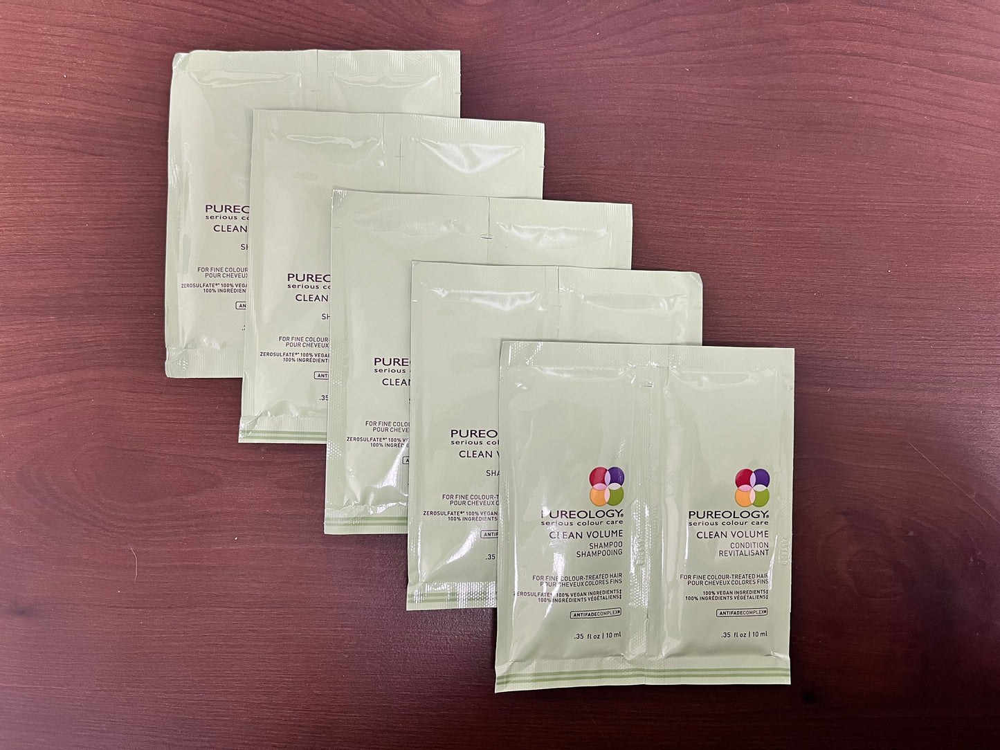 Pureology Clean Volume Shampoo and Conditioner Sample Packets - 0.35 oz each (5 pack)