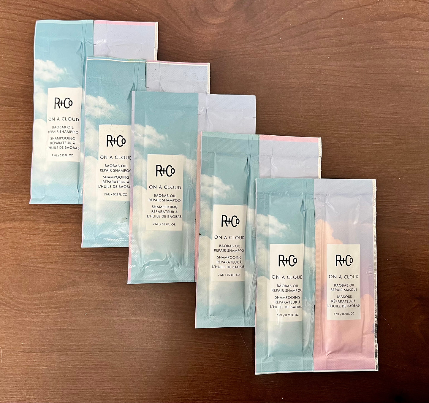 R+Co On A Cloud Repair Shampoo and Masque Sample Packets - 0.23 oz each (5 pack)