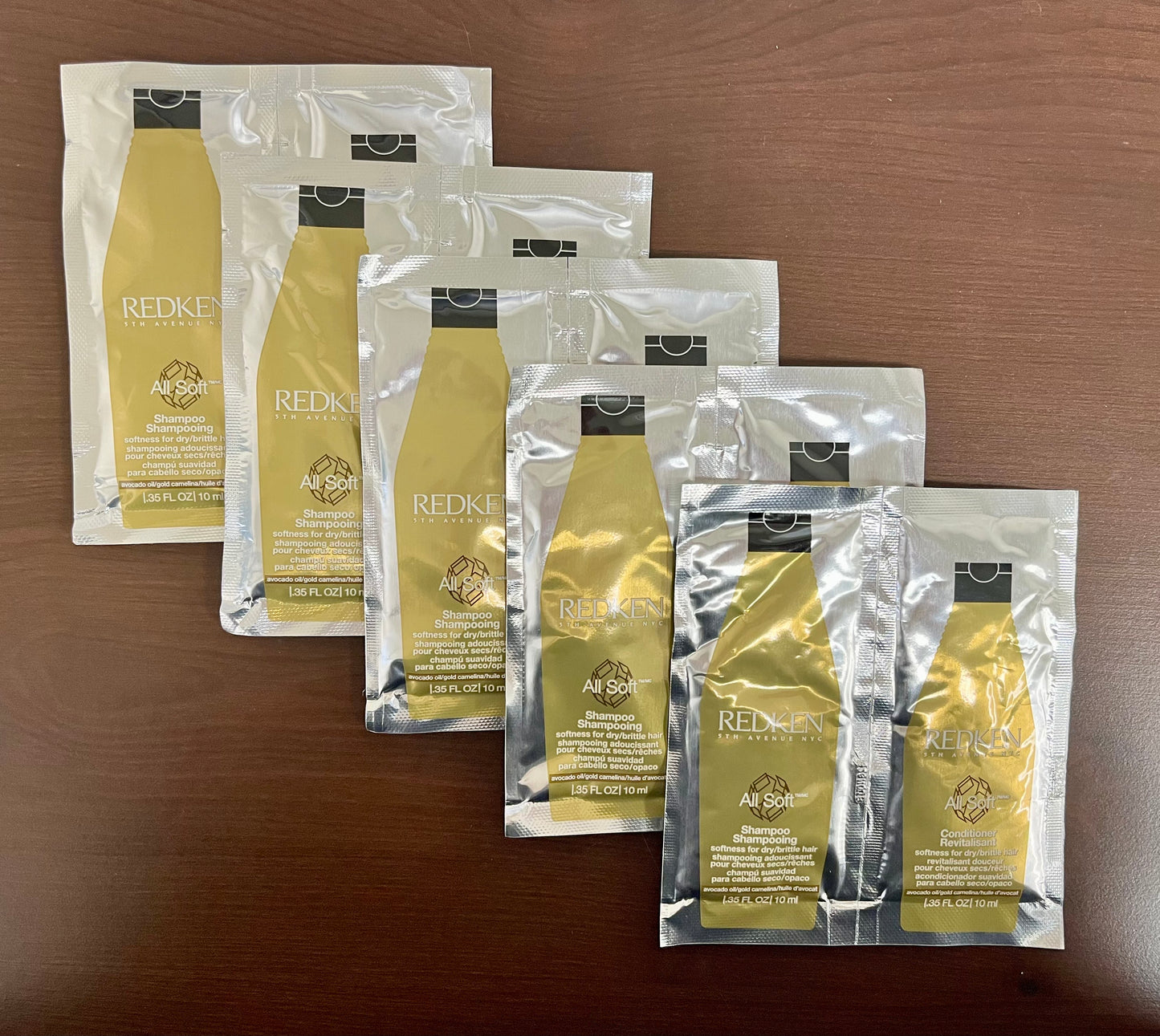 Redken All Soft Shampoo and Conditioner Sample Packets - 0.35 oz each (5 pack)