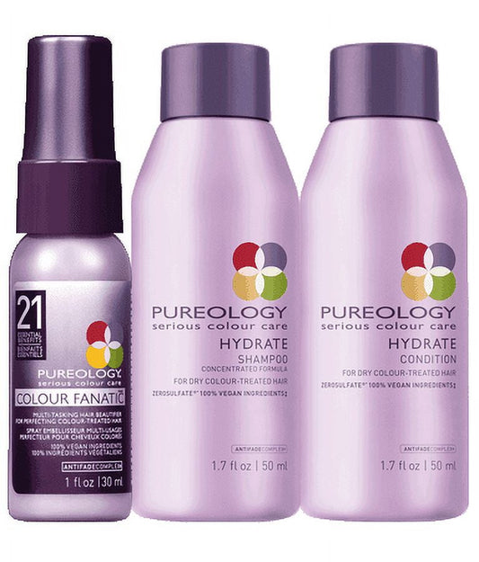 Pureology Hydrate Shampoo and Conditioner Travel Size Set - 1.7oz w/Color Fanatic 1.0 oz