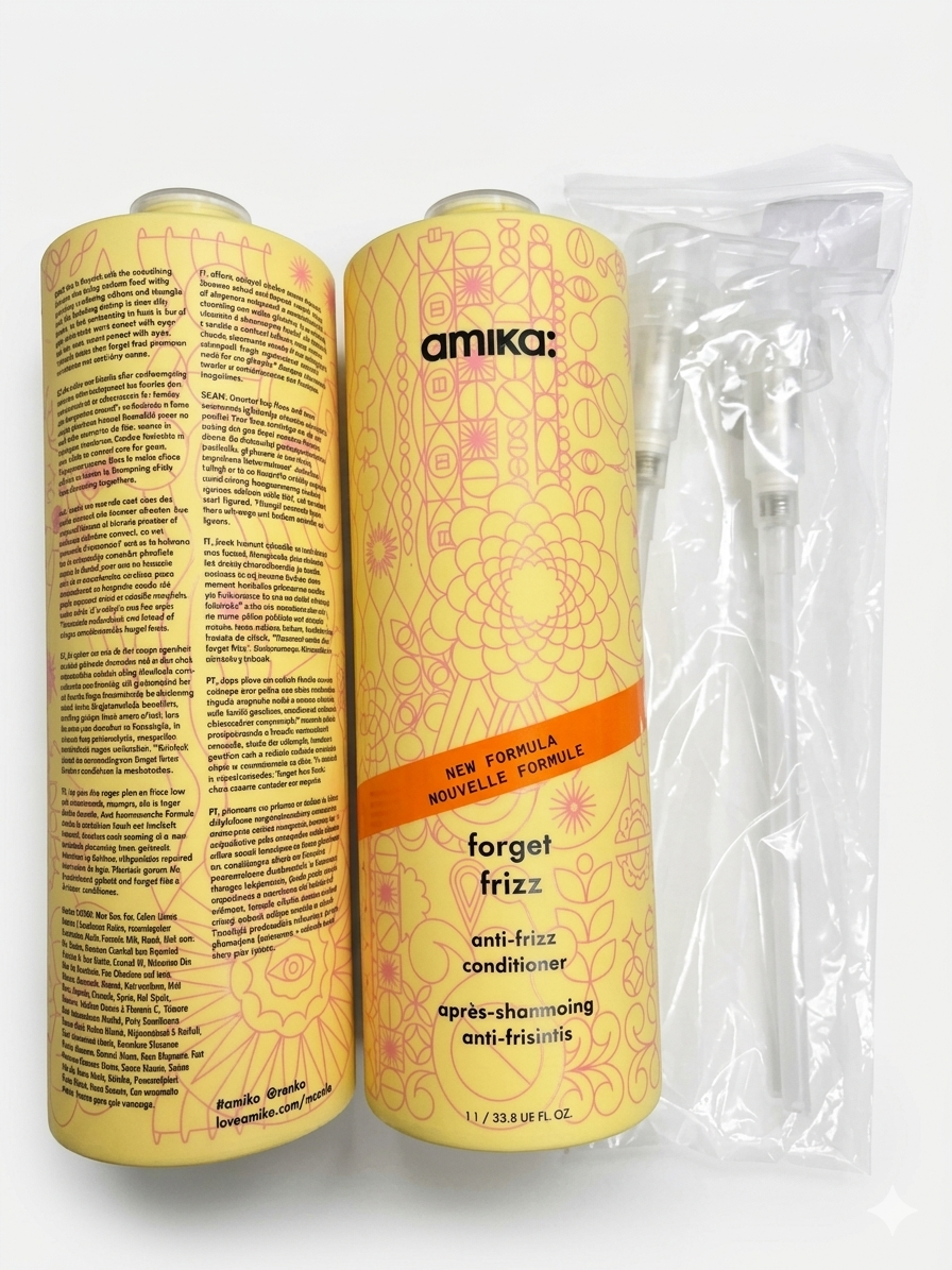 Amika Forget Frizz Shampoo and Conditioner 33.8 FL. OZ. Set with Pump